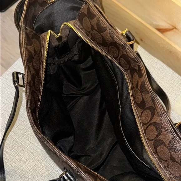 Coach Diaper Bag F35414 Signature Canvas Tote Brown Black Gold Hardware - Picture 13 of 16